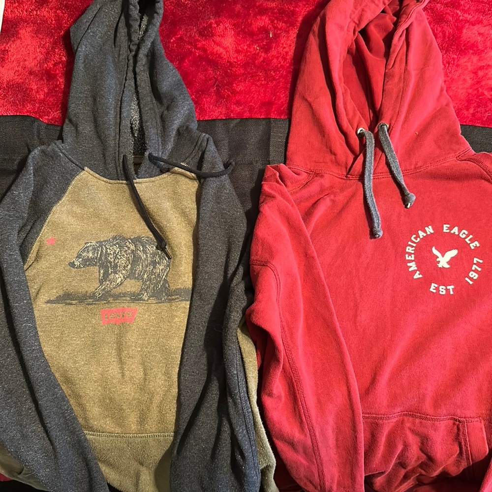 Lot 2 men’s hoodies size small American eagle and Levi’s long sleeve
